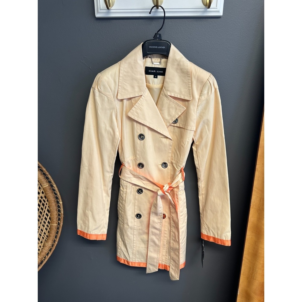 Black Rivet Womens S Coat Butter Yellow Double Breasted Trench Orange Belted NWT